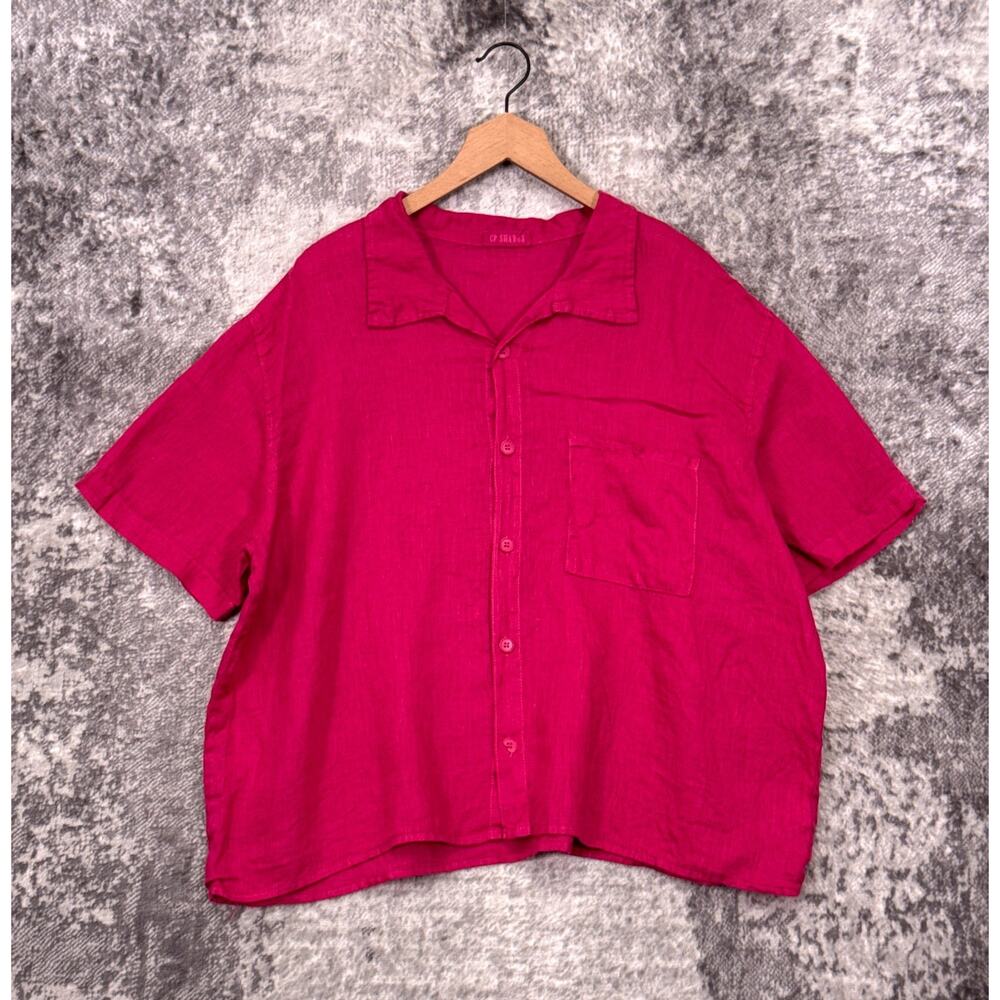 CP Shades 100% Linen Shirt XL Womens Pink Boxy Button Down Short Sleeve